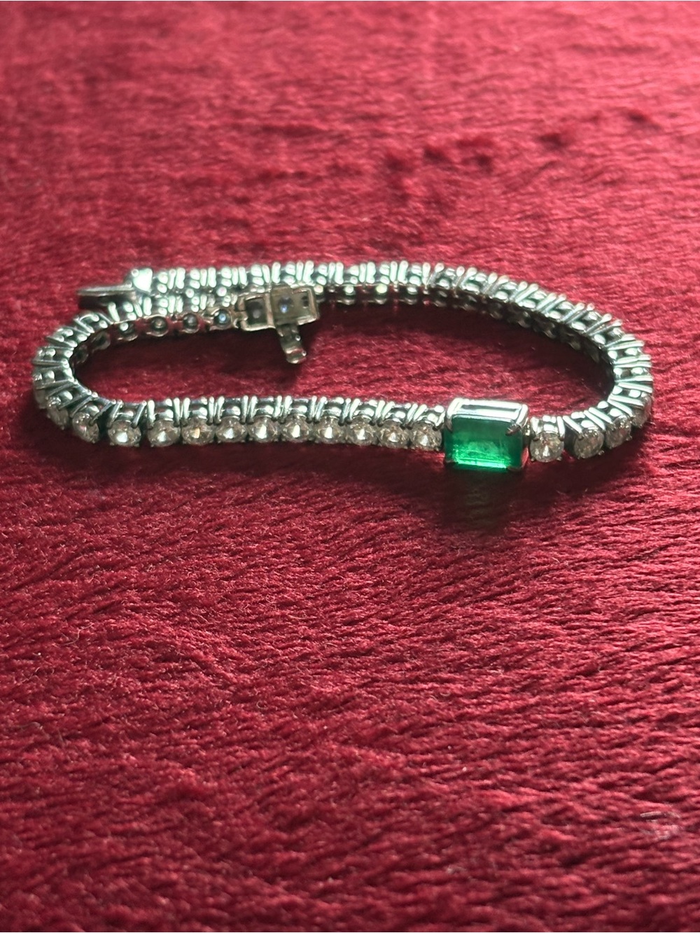 Sterling-Style Silver Bracelet with Emerald Green Accent